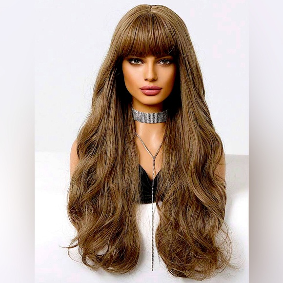 Accessories - Brown, synthetic, fiber, long bang 28 inch wig